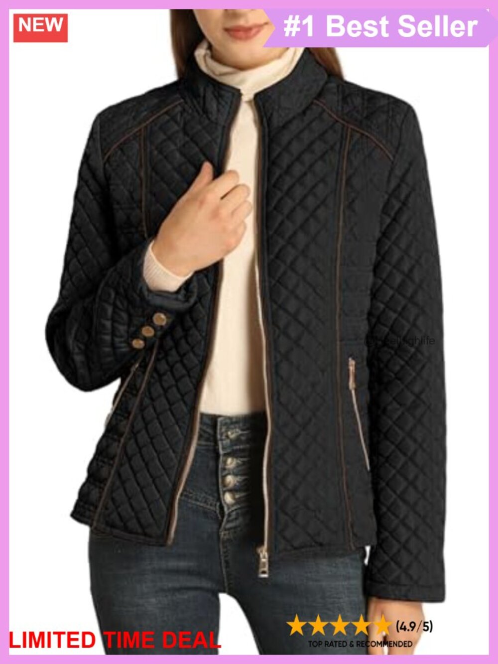 Lightweight Quilted Puffer Jacket Zip Up Faux Fur Lined Winter Coat
